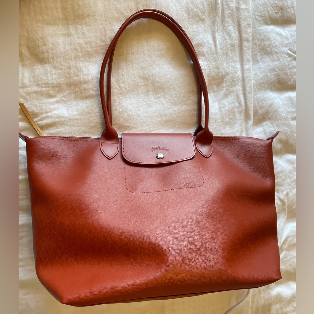Large Le Pliage City Shoulder Tote in orange